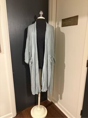 Zara Linen Blend Light Blue Open Front Longline Cardigan 💜